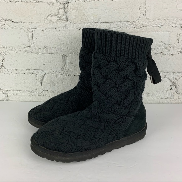 Ugg Isla Black Boot Knit Boots Back Tie Lace Size 8 - Picture 6 of 13